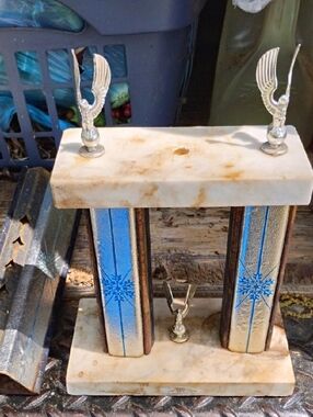 Dual Solid USA Made Marble Base Trophy Stand with Pillars